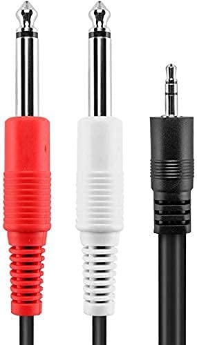 MR Stereo 2/Dual Mono 6.35 mm P38 Male to 3.5 mm Stereo Aux Male Gold Plated 24K PVC Rubberized Cord Cable for Guitar, Sound Mixers, Other Professional Audio Equipment (1.2 Meter, Black)