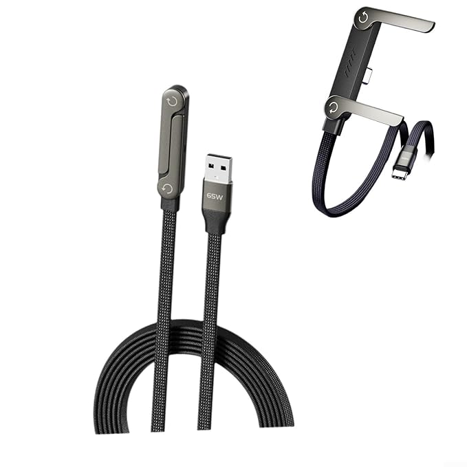 Side-Standing Mobile Phone Charger, 240 W Quick Charge, 2-in-1 USB C Invisible Charger Holder, 1.5 m / 4.9 ft Length Cable with Built-in Mobile Phone Stand for Smartphones and Tablets (65 W A-C)