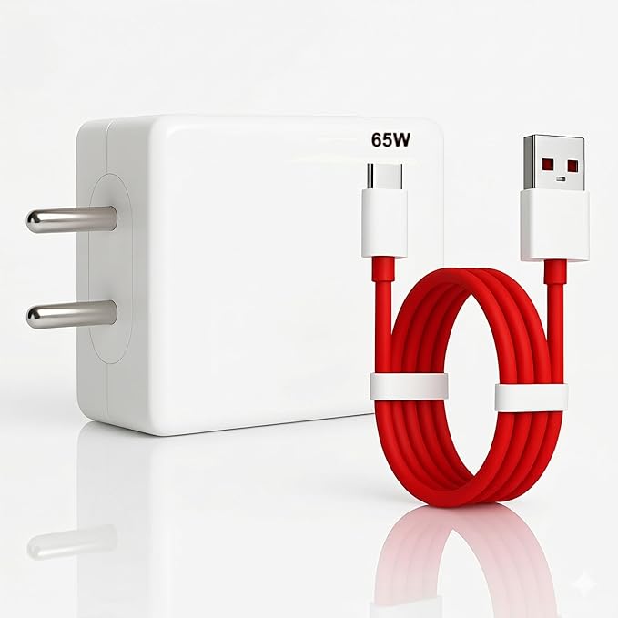 65W Fast Charger Adapter & USB-A to Type C Cable Combo, Compatible with OnePlus, Realme, Xiaomi, Redmi, Oppo, Vivo & Other Smartphones, Type C Charger Supports Dash, Warp, Vooc,Super Vooc