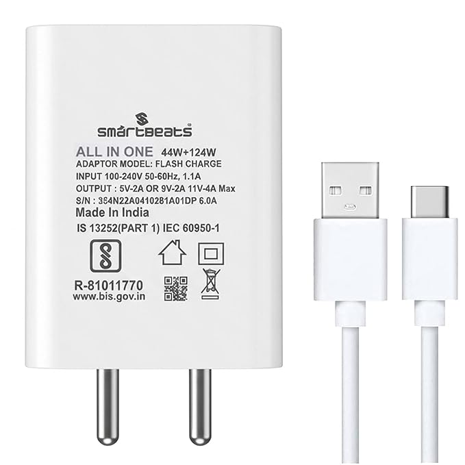 All in One Mobile Charger Power Adapter 124W Ultra Fast Charging with USB to USB-C Cable Universal Compatibility for Smartphones & Tablets