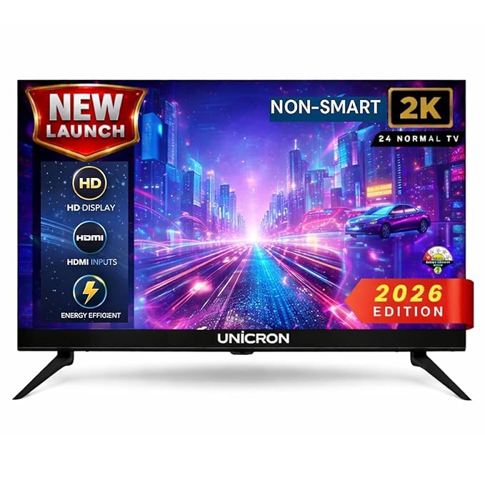 UNICRON 24 Inch HD Ready LED TV | Non-Smart TV | Crystal Clear Display | HDMI & USB Ports | Slim Design | Energy Efficient | Ideal for Home & Office Black Premium Black