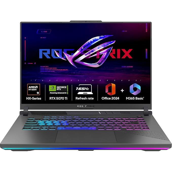 ASUS ROG Strix G16 (G614PR-RV032WS) – Ryzen 9 8940HX, RTX 5070 Ti (140W), 16GB RAM, 1TB SSD, 16″ FHD+ 165Hz, Windows 11, Eclipse Gray.