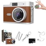 Mini Keychain Digital Viedo Camera, 1080P Y2K Vibe Camera, 32GB TF Card, 120 Min Record Compact Travel Cameras FHD Recording with 0.98" IPS Screen, Birthday Gift for Friends Valentine Gifts (Brown)