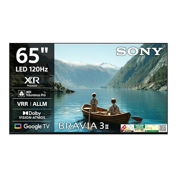 Sony 164 cm (65 inches) BRAVIA 3II AI XR Powered 4K 120HZ Ultra HD Smart LED Google TV K-65XR35M2 (Black)