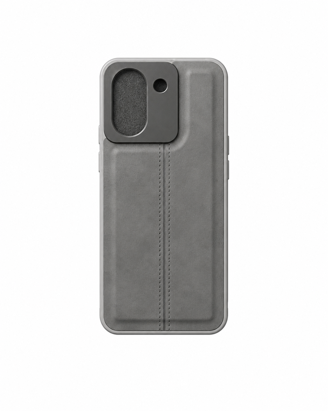 Leather Texture Phone Case, Grey, Stitched Design, Camera Protection Cover for Smartphone
