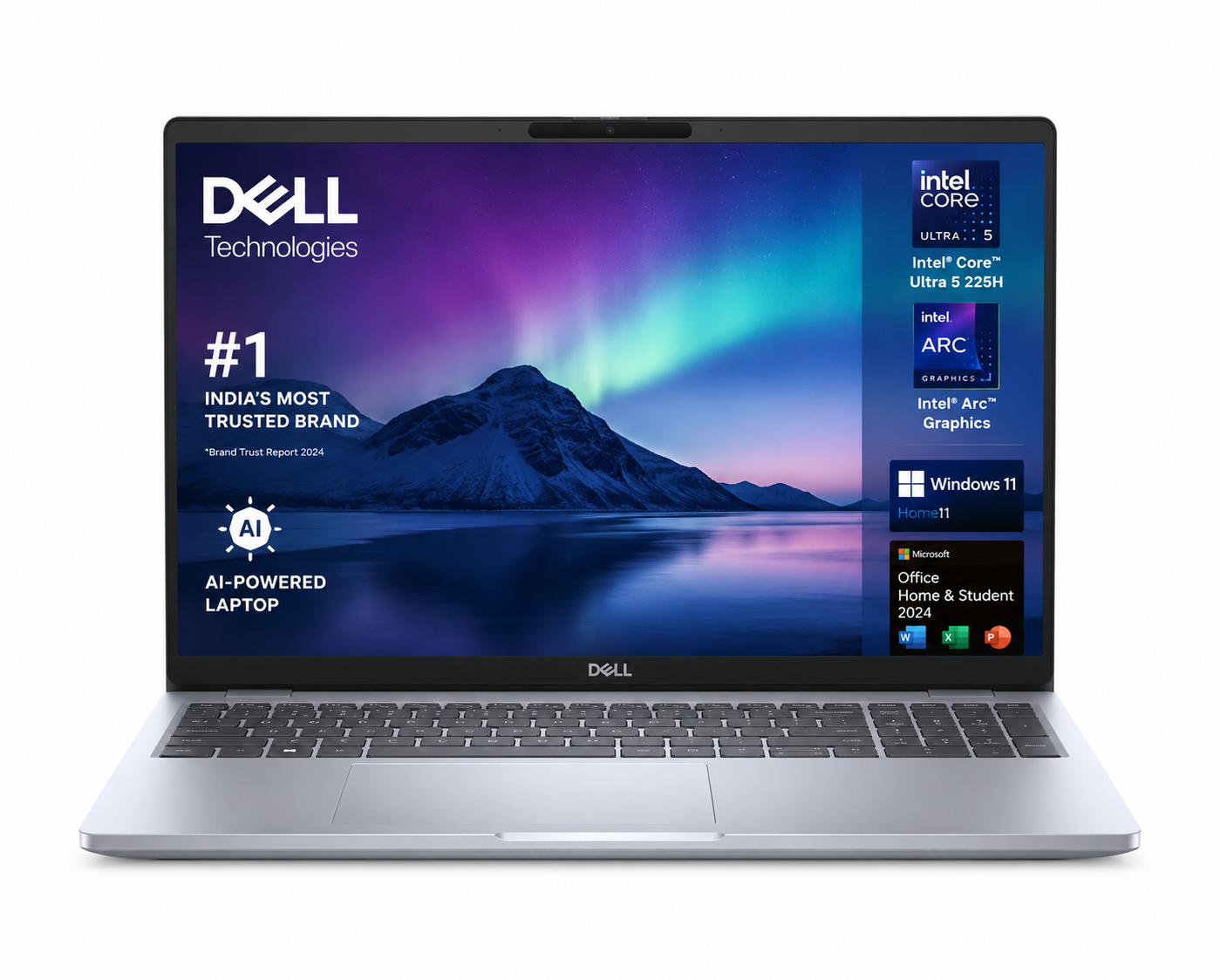Dell 15 AI Powered Laptop, Intel Core Ultra 5 225H, 16GB DDR5 RAM, 512GB SSD, 15.6" FHD Anti-Glare Display, Intel Arc Graphics, Dedicated Copilot Key, Backlit Keyboard, Silver, Win11 Home + MSO H&S'24