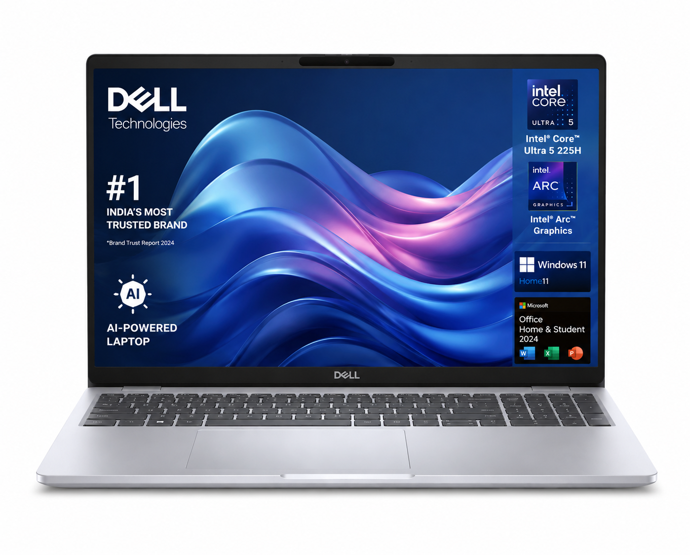 Dell 15 AI Powered Laptop, Intel Core Ultra 5 225H, 8GB DDR5 RAM, 512GB SSD, 15.6" FHD Anti-Glare Display, Intel Arc Graphics, Backlit Keyboard, Dedicated Copilot Key, Silver, Win11 Home + MSO H&S'24