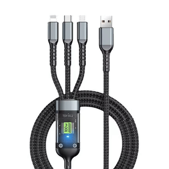UniBoss 100W / 6A USB 3.0 Cable 1.2m to 3-in-1 Long Charging Cord with Type C + Micro USB + Lightning Connector